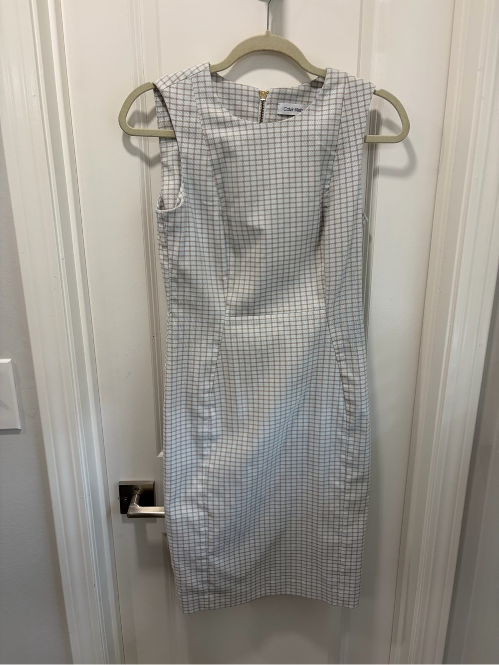 Calvin Klein White Midi Dress with Gray Check